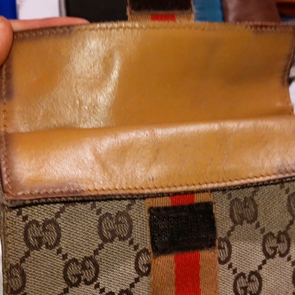 Auth Gucci GG Pouch Vtg VestierCollection Leather/Canvas Brn/Tan Monogram EUC - Picture 11 of 13